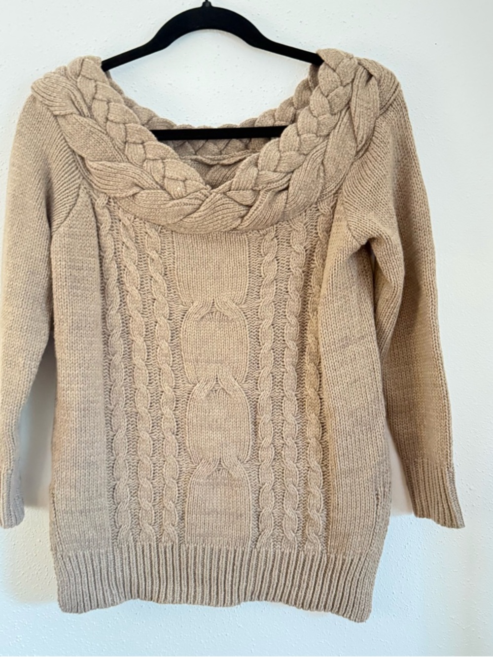 Cozy Casual Cable Knit Cowl Sweater in Beige